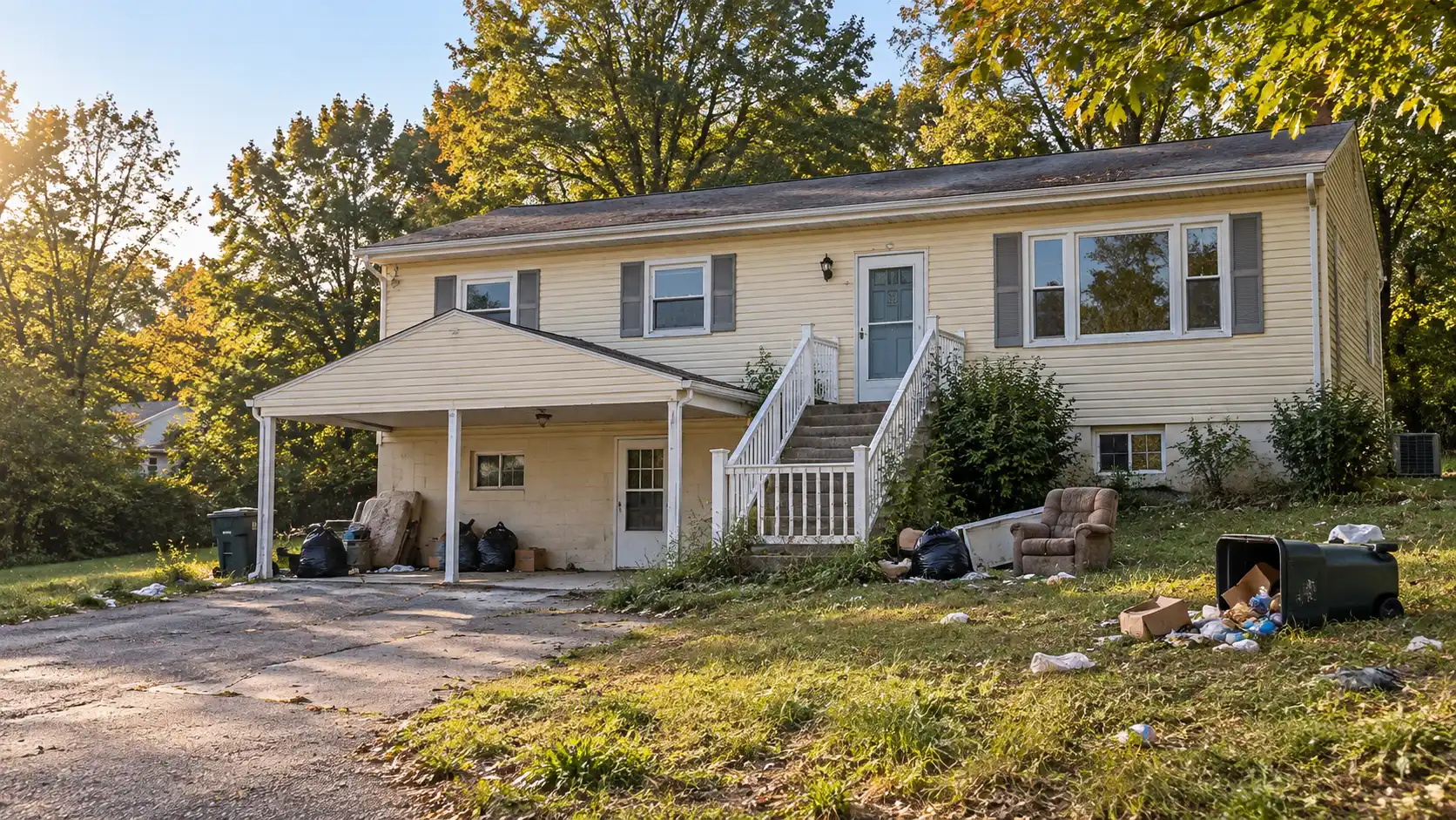 Rental Property With Trash In The Lawn